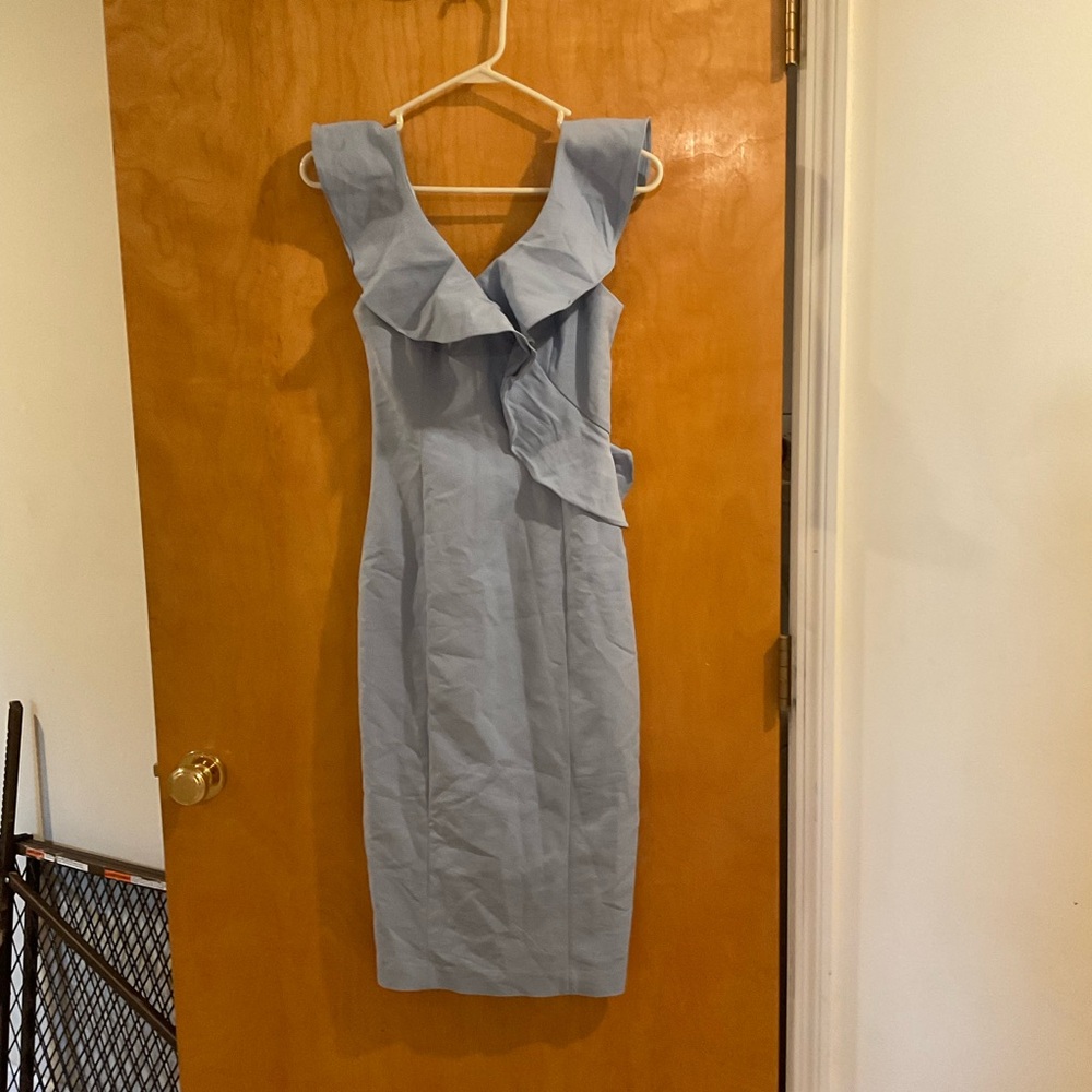 Gianni Bini Blue Sheath Dress with Ruffled Neckline